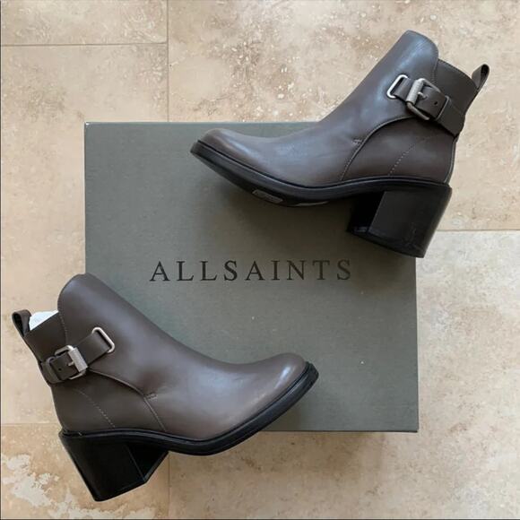 All saints meera split stacked booties shoe 5.5